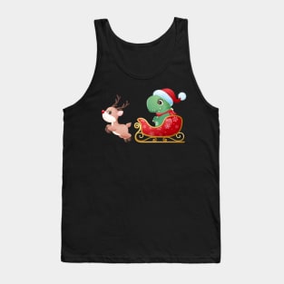 Cute Christmas Dinosaur Riding Sleigh Tank Top